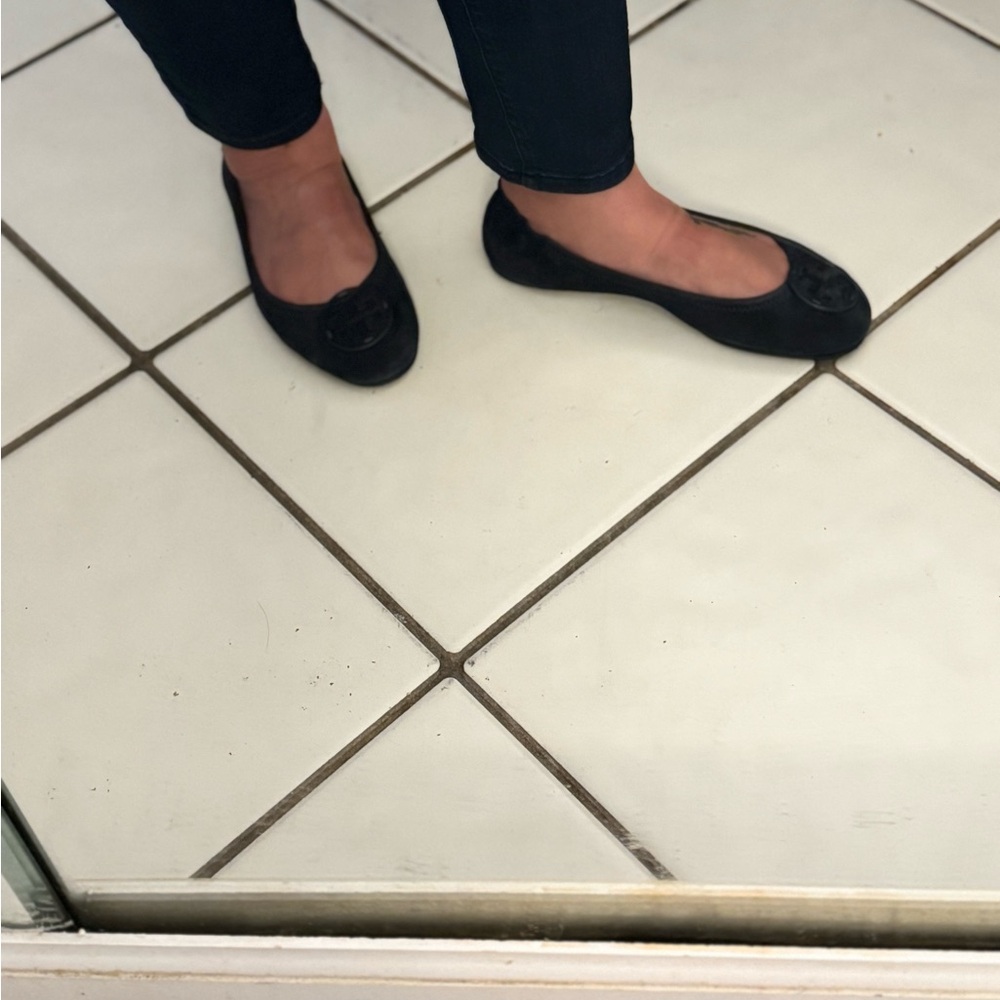 Tory Burch Navy Blue Suede Flats with Medallion - Picture 8 of 8